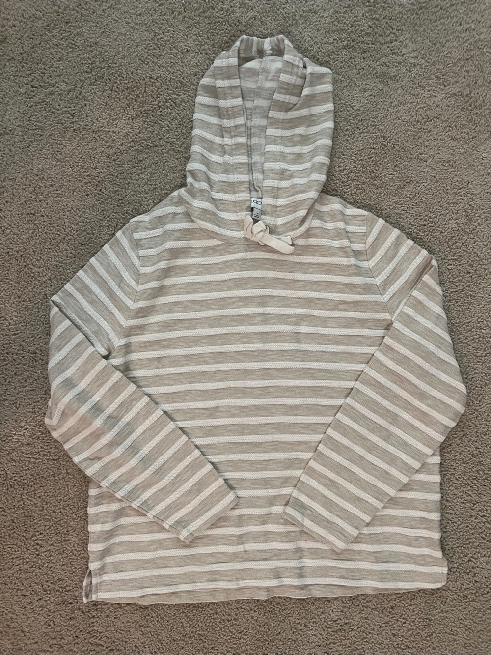 J Crew Beige & White Striped Hooded Sweater Large